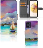 Coque Motorola Moto G73 PU Etui Housse en PU Cuir Portefeuille de Protection Bateau