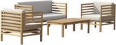 MYLIA Tuinsalon van teakhout: 1 tweezitsbank + 2 fauteuils + 1 salontafel - Licht naturel - LINERI L 152 cm x H 79 cm x D 74 cm