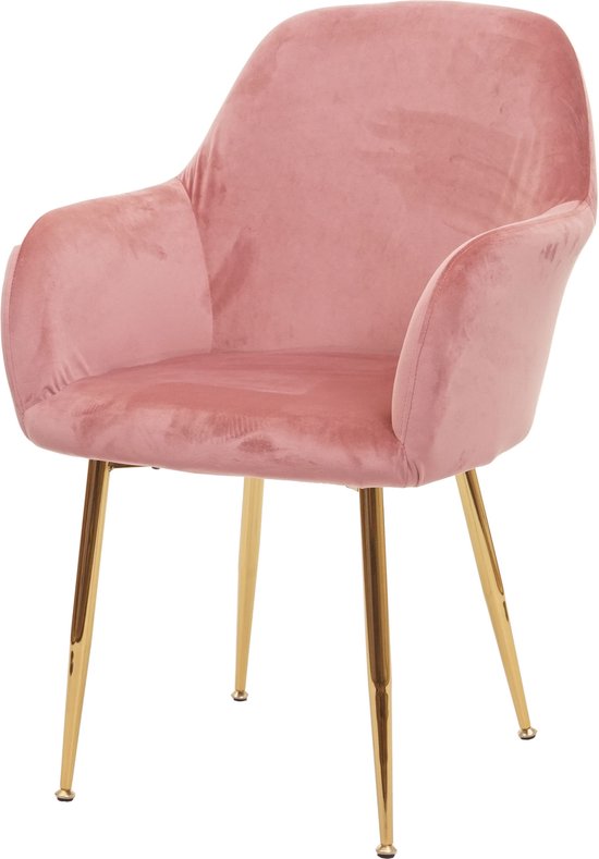 Eetkamerstoel MCW-F18, stoel keukenstoel, retro design ~ fluweel antiek roze, gouden poten