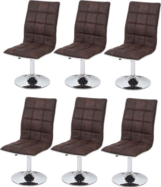 Set van 6 eetkamerstoelen MCW-C41, stoel keukenstoel, in hoogte verstelbaar draaibaar, stof/textiel ~ vintage donkerbruin