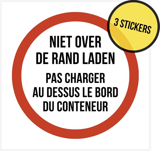 Foto: Pictogram sticker niet over de rand laden pas charger au dessus le bord du contenteur 20 x 20 cm nl fr container afvalcontainers transport containerdienst 3 stuks