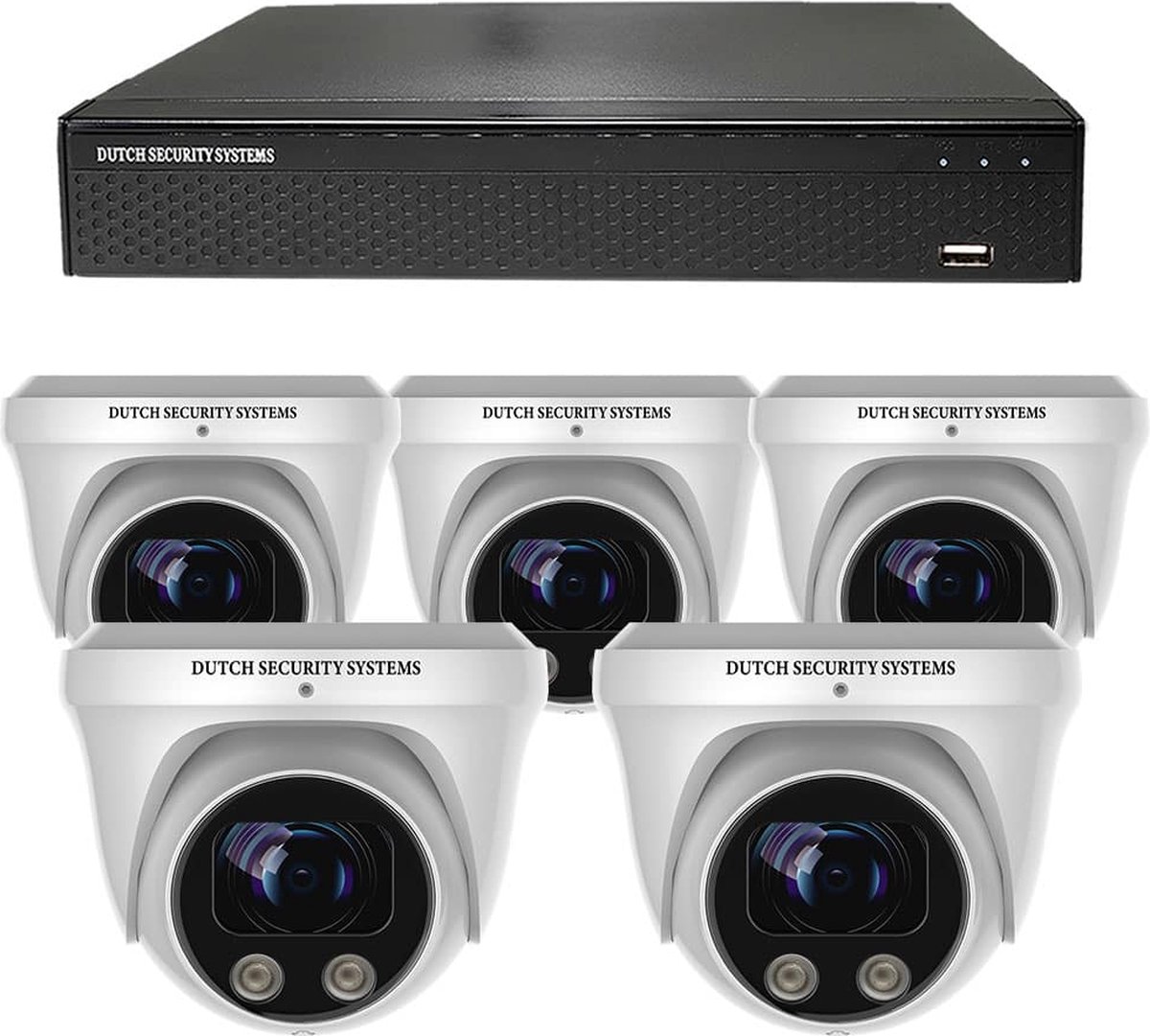 Beveiligingscamera Set - 5x PRO Dome Camera - QHD 2K - Sony 5MP - Wit - Buiten & Binnen - Met Nachtzicht - Incl. Recorder & App
