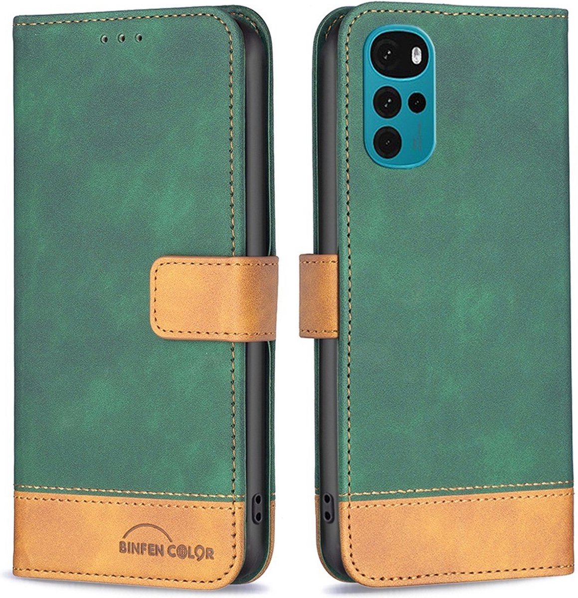 BINFEN Color Book Case - Geschikt voor Motorola Moto G22 Hoesje - Groen