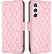 BINFEN Rhombus Book Case - Geschikt voor Samsung Galaxy S23 Hoesje - Roze