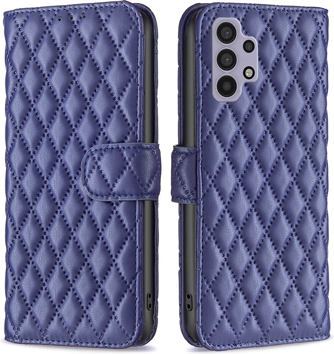 BINFEN Rhombus Book Case - Geschikt voor Samsung Galaxy A32 5G Hoesje - Blauw
