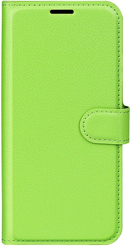 Groen telefoonhoesje met klep gesloten.