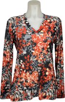 Angelle Milan – Travelkleding voor dames – Rood/Blauwe bloemen blouse – Ademend – Kreukvrij – Duurzame Jurk - In 5 maten - Maat XXL
