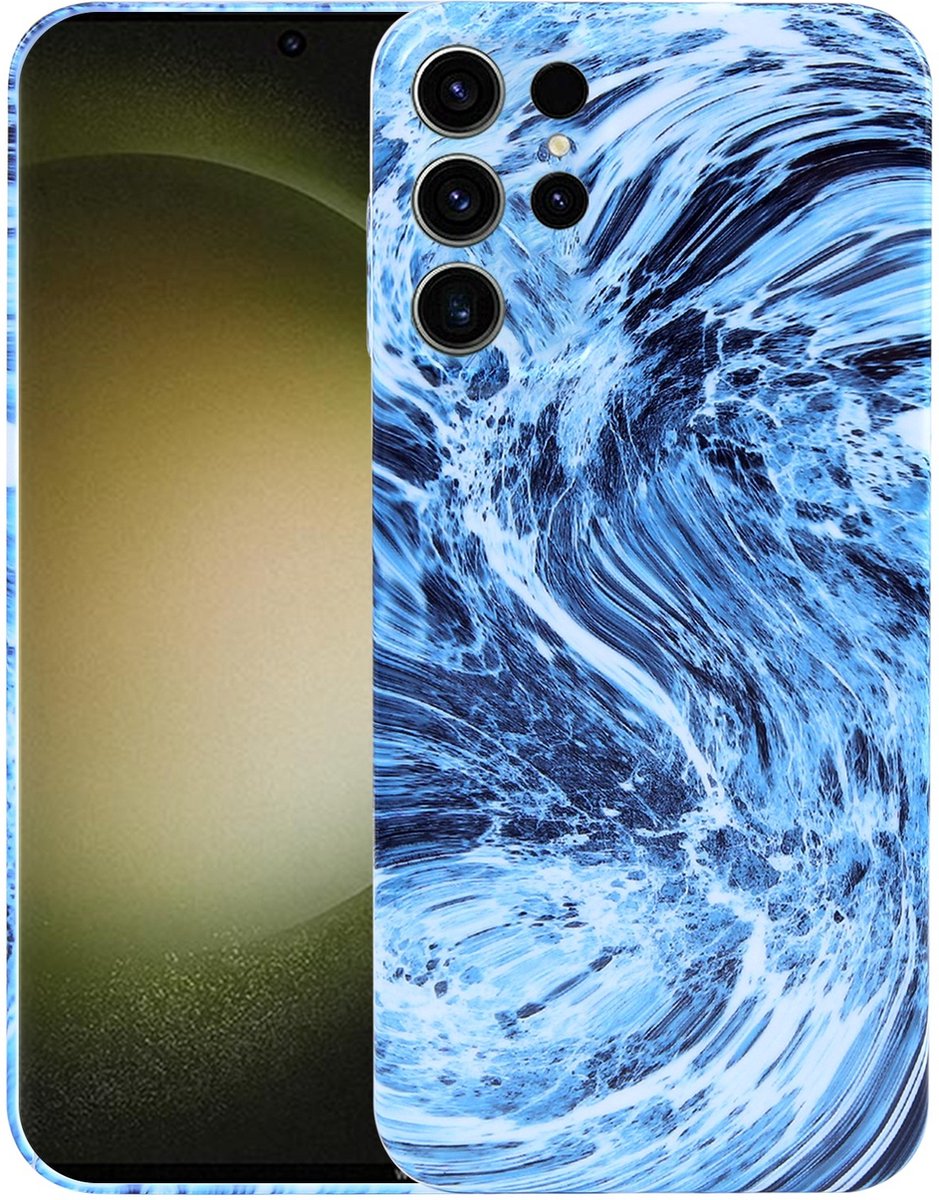MarbleShield - De ultieme marmeren TPU beschermhoes voor uw Galaxy S23 Ultra 5G Navy blauw / Wit