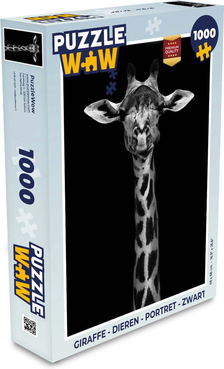 Puzzel Giraffe - Dieren - Portret - Zwart - Legpuzzel - Puzzel 1000 stukjes volwassenen