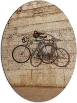 Dibond Ovaal - Blauwe Wielrenfiets Hangend aan Stenen Muur - 51x68 cm Foto op Ovaal (Met Ophangsysteem)