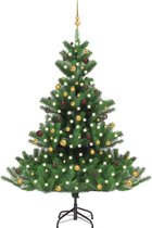 vidaXL - Kunstkerstboom - Nordmann - met - LED's - en - kerstballen - 210 - cm - groen