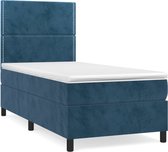 vidaXL - Boxspring - met - matras - fluweel - donkerblauw - 90x200 - cm