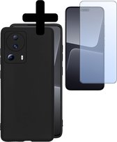 Hoesje Geschikt voor Xiaomi 13 Lite Hoesje Siliconen Case Met Screenprotector - Hoes Geschikt voor Xiaomi 13 Lite Hoes Siliconen - Zwart