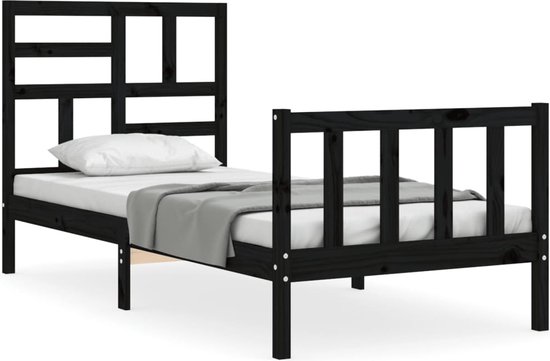vidaXL - Bedframe - met - hoofdbord - massief - hout - zwart