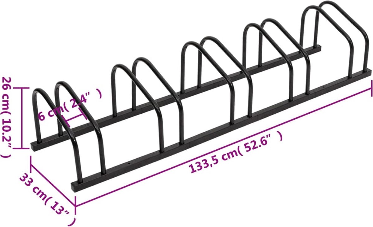 Wiltec Fietsenrek Voor 5 Fietsen - Vrijstaand Stalen Rek Met Poedercoating 1305x320x265mm