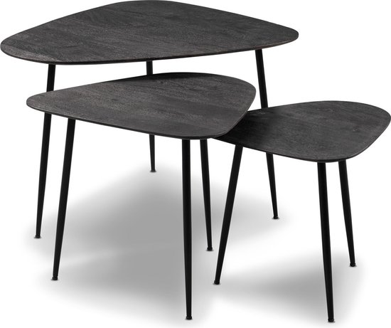 M2 Kollektion Trio Massief Acacia Zwart Salontafel Set