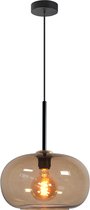 Zwarte hanglamp | 1 lichts | bruin / zwart | niet spiegelend | glas / metaal | in hoogte verstelbaar tot 130 cm | diameter 31 cm | eetkamer / woonkamer / slaapkamer / hal | modern / sfeervol design
