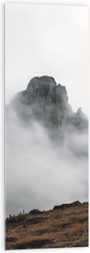 Acrylglas - Bergen - Rotsen - Steen - Wolken - Mist - 40x120 cm Foto op Acrylglas (Met Ophangsysteem)