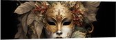 Acrylglas - Venetiaanse carnavals Masker met Gouden en Beige Details tegen Zwarte Achtergrond - 150x50 cm Foto op Acrylglas (Met Ophangsysteem)