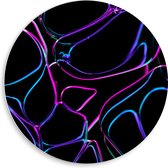 PVC Schuimplaat Muurcirkel - Blauw, Roze en Paarse Cirkels op Zwarte Achtergrond - 50x50 cm Foto op Muurcirkel (met ophangsysteem)