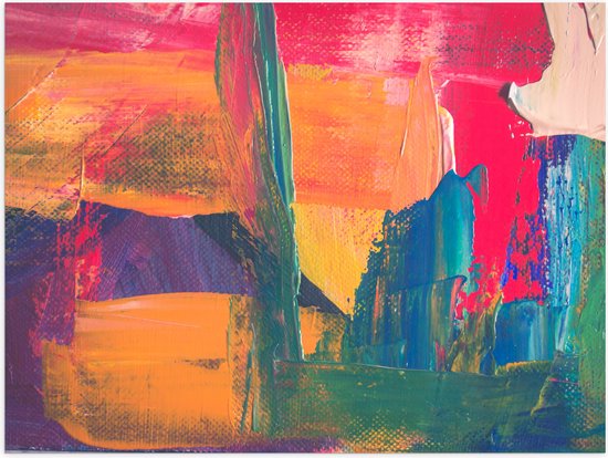 Poster Glanzend – Abstract Kunstwerk in Oranje, Blauwe en Roze Tinten - 40x30 cm Foto op Posterpapier met Glanzende Afwerking