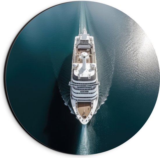 Dibond Muurcirkel - Bovenaanzicht van Cruiseschip op het Water - 20x20 cm Foto op Aluminium Muurcirkel (met ophangsysteem)