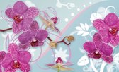 Fotobehang - Vlies Behang - Paarse Orchideeën Kunst - Bloemen - 208 x 146 cm