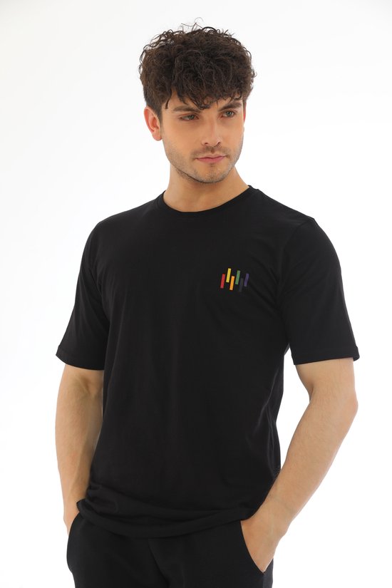 Unisex Soft Cotton Rainbow Tshirt- Zwart- Maat L - cadeau - pride
