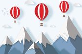 Fotobehang - Vlies Behang - Luchtballonnen boven de Bergen - Kinderbehang - 254 x 184 cm