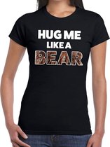 Hug me like a bear tekst t-shirt zwart dames S