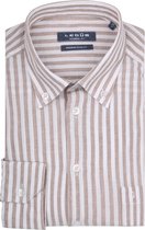 Ledub modern fit overhemd - lichtbruin met wit gestreept - Strijkvriendelijk - Boordmaat: 40