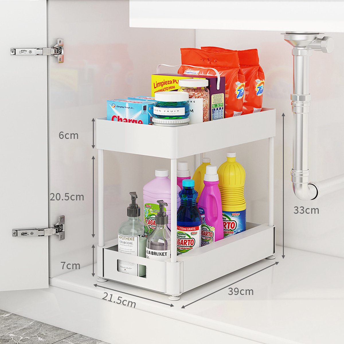 Gootsteenkast Rek - Keukenkast Organizer - Wit Gootsteenrek