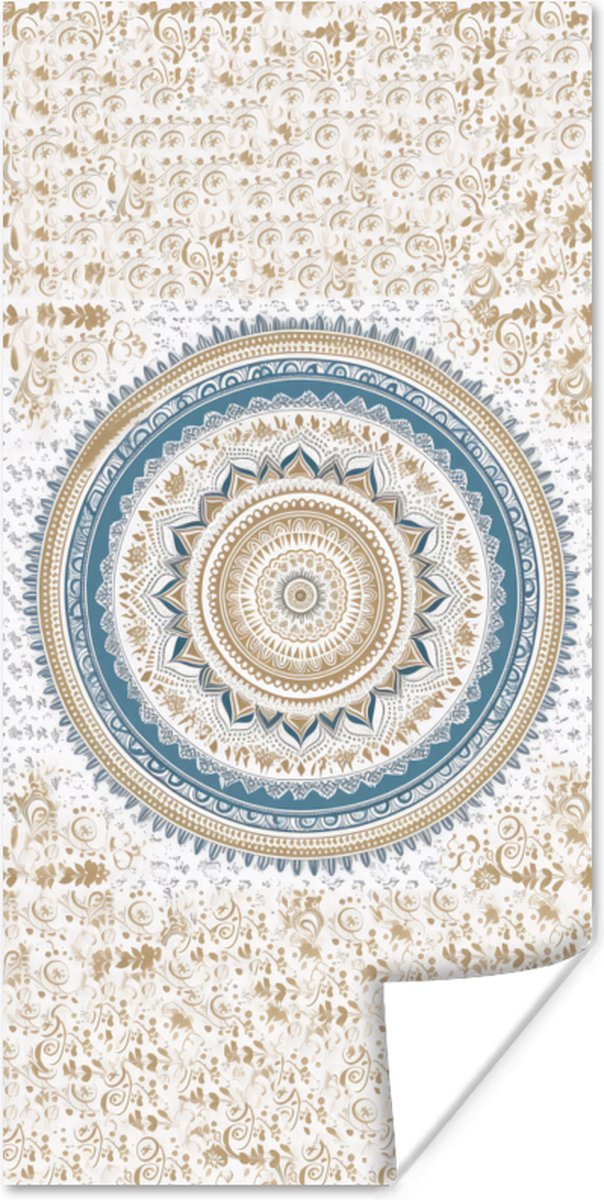 Poster Mandala - Blauw - Bohemian - Wit - Design - 60x120 cm