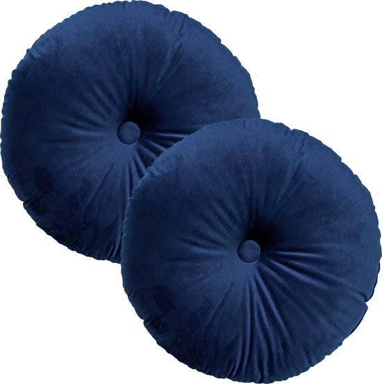 Set van 2 Sierkussens rond - Dutch Decor OLLY - 40 cm - Velvet - Insignia Blue - blauw – unikleur – inclusief binnenkussens - gestikt