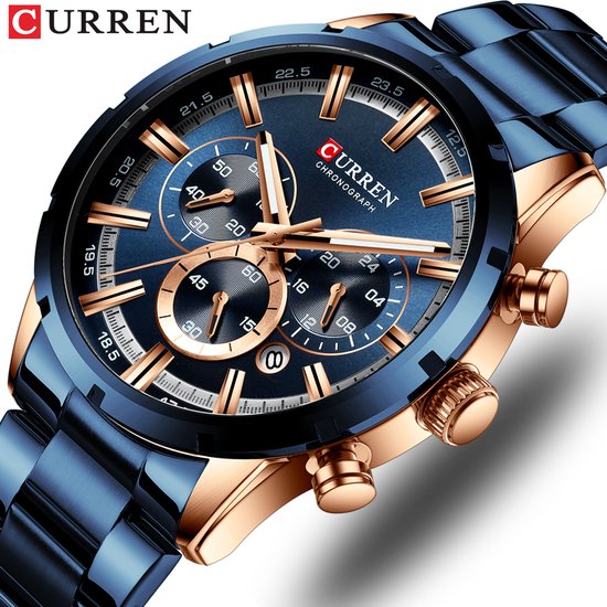 Curren montre étanche avec haut de gamme en acier inoxydable marque de Luxe Sport chronographe montre à Quartz hommes Relogio Masculino