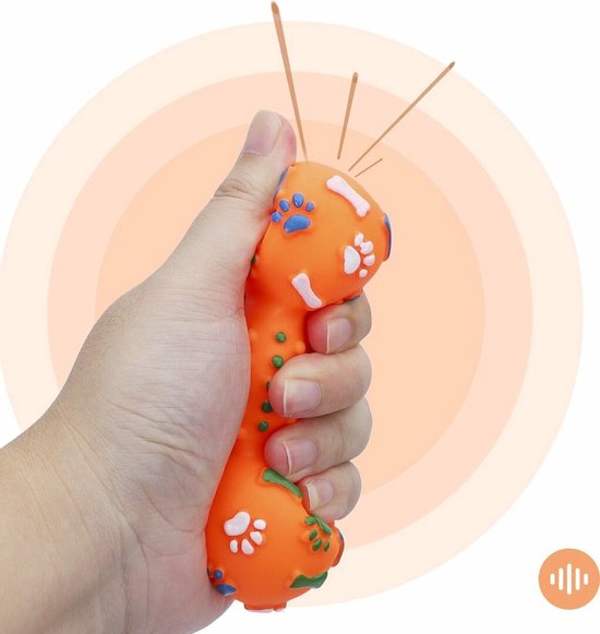 Bijtworst Hond 30 Cm - Robuust Trek- En Kauwspeelgoed Met 2 Ringen, Oranje