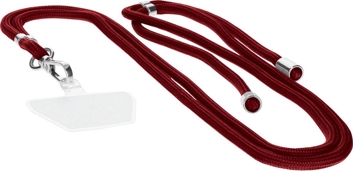 Mobiparts - Universeel koord voor telefoon - Verstelbaar tot 1.5m - Gevlochten look Plum - Rood