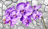 Fotobehang - Vlies Behang - Paarse Orchidee voor Sierstenen Muur - Bloemen - 312 x 219 cm