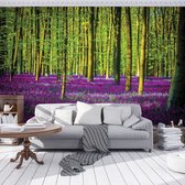 Fotobehang - Vlies Behang - Bos met Paarse Bloemen - 312 x 219 cm