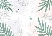 Fotobehang - Vlies Behang - Jungle Bladeren in Pastelkleuren - 460 x 300 cm