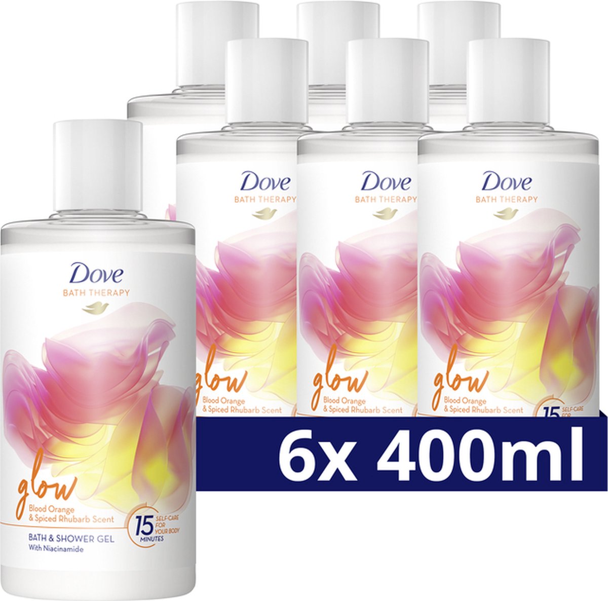 Goedkoopste Dove Bath Therapy Glow - Badschuim & Douchegel - 6 x 400 ml - Voordeelverpakking