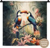 Wandkleed - Wanddoek - Toekan - Vogels - Bloemen - Natuur - Jungle - 60x60 cm - Wandtapijt