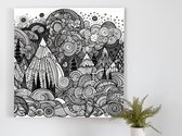 Doodle landschap schilderij | Fantasievolle lijnen dansen door natuurlijk landschap van de verbeelding | Kunst - 75x75 centimeter op Forex | Foto op Forex