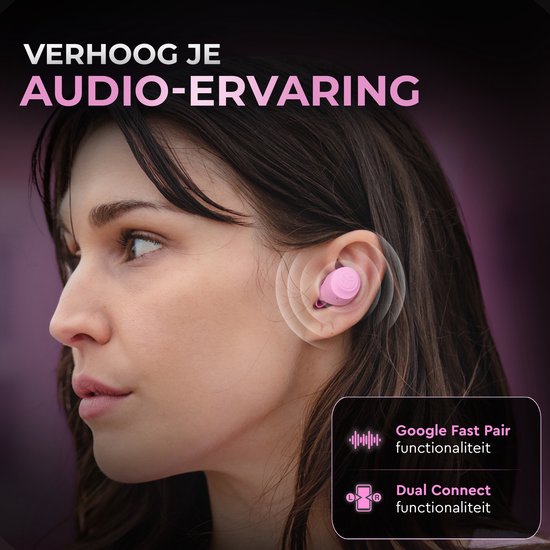 JLab Go Pop Draadloze Oordopjes - Bluetooth Oortjes Draadloos - 35 uur Batterijduur - Be Aware Audio - Met Microfoon - Geschikt voor Android en Apple - Roze