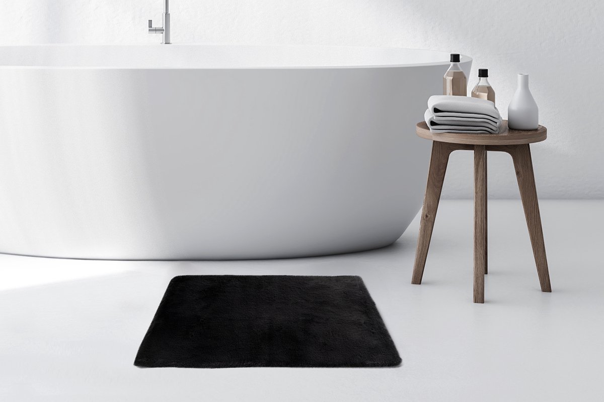 Floraya - Badmat - Fluffy - Hoogpolig - Donkergrijs - 50x90cm - Antislip