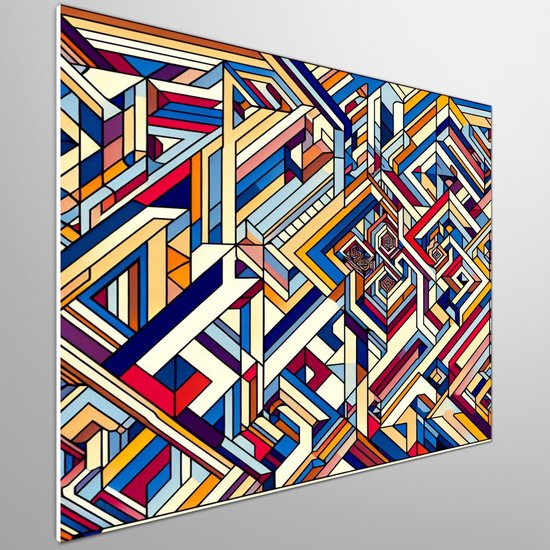 Abstract escher schilderij | Escher's vision: a mesmerizing blend of abstract shapes and perspectives | Kunst - 40x40 centimeter op Dibond | Foto op Dibond