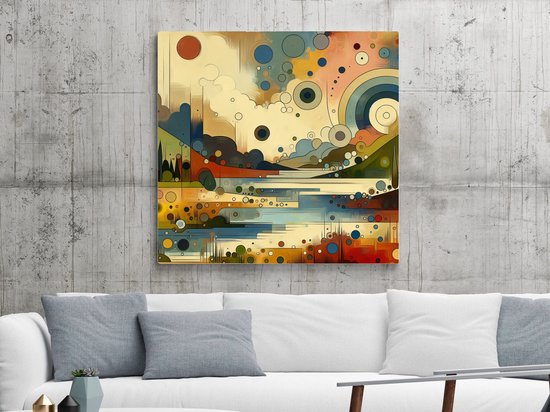 Abstract landschap schilderij | Surrealistisch landschap van kleuren en vormen in harmonie gegoten | Kunst - 40x40 centimeter op Dibond | Foto op Dibond