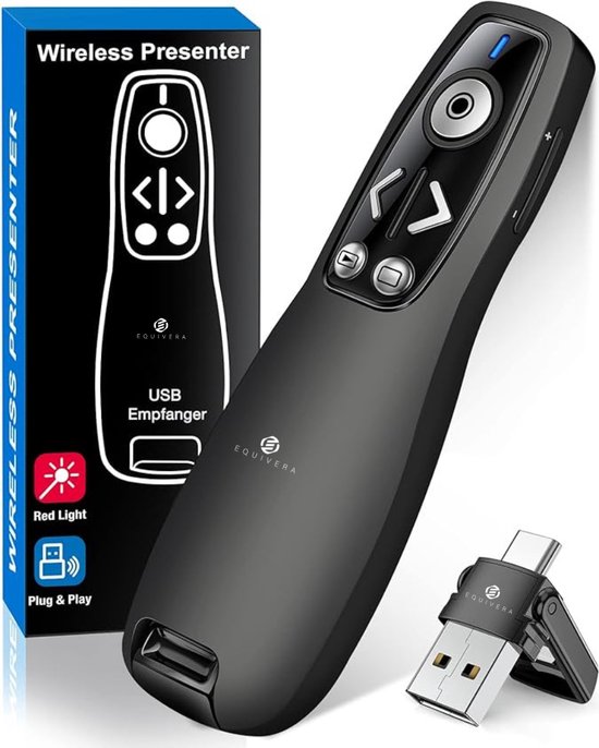 Presentatieklikker Marmitek WPR 400 – Digitale aanwijzer en Air Mouse – Zoom- en markeerfunctie – USB-C en USB-A ontvanger – Draadloos presenteren – Wireless Presenter – PowerPoint clicker