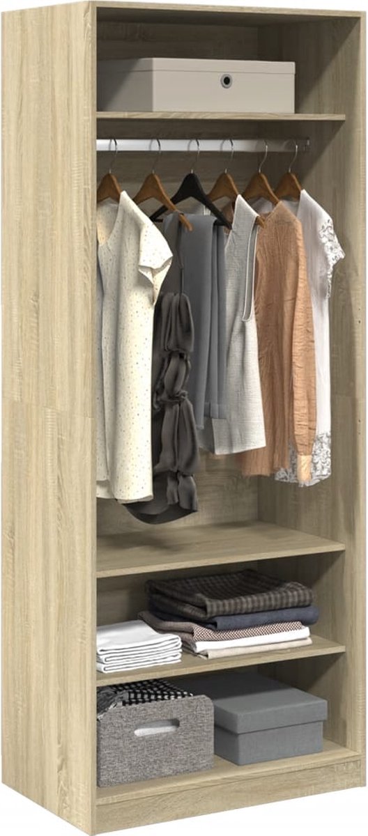 Kledingkast - Slaapkamer - Kledingkasten - Ladekasten - Commode - Organizer - 80x50x200 cm - Bewerkt - Hout - Sonoma Eikenkleurig