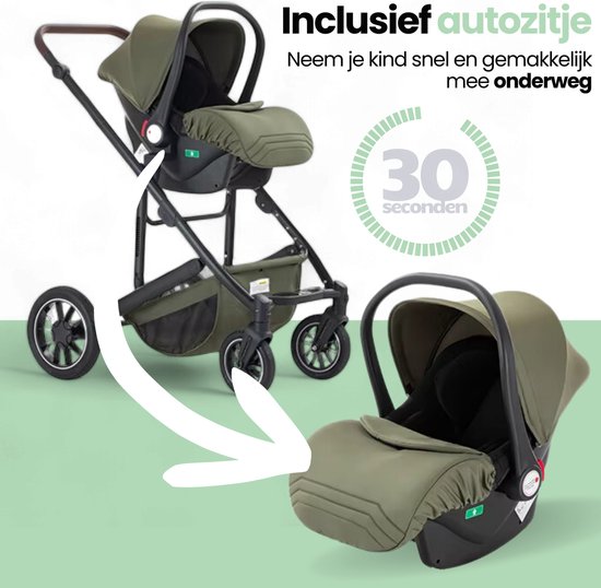 Lunola Luna - Kinderwagen 3-in-1 - incl. autostoel - 0-22kg - XXL - Wandelwagen - Multifunctionele Buggy 3in1 - Groen van Merkloos — afbeelding 2